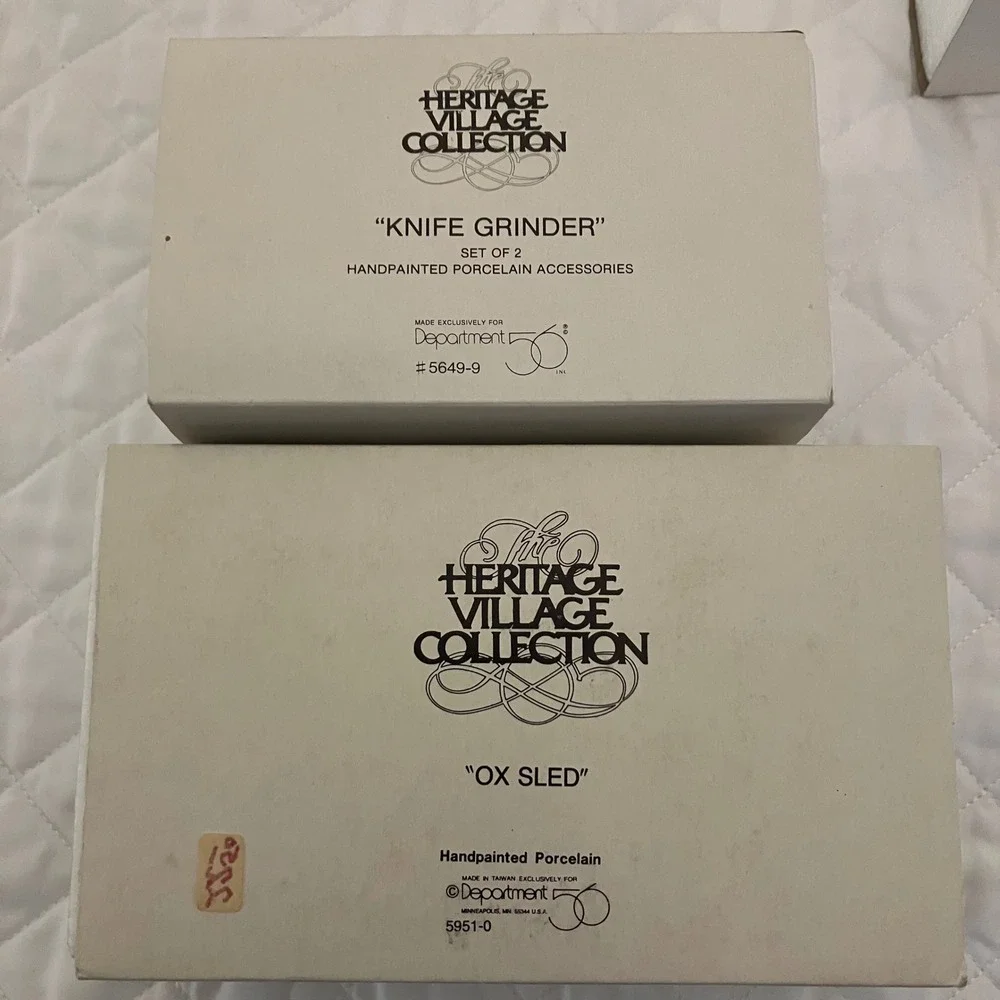 Dept 56 Heritage Village Collection Knife‎ Grinder & Ox Sled Set 5649-9 5951-0